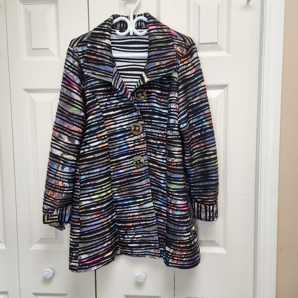Papillon Blanc Jackets & Blazers - Papillon Multi-Color Striped Women's Coat Jacket